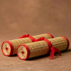 Natural Bamboo Floor Mat Set of 2 | Handwoven Straw Yoga & Meditation Mat with Red Border | Eco-Friendly Anti-Slip Sitting Mat for Home, Prayer, Camping & Outdoor Use
