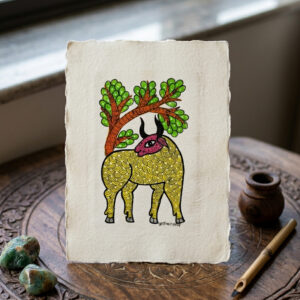 Handmade Tribal Deer Under Tree Painting on Paper