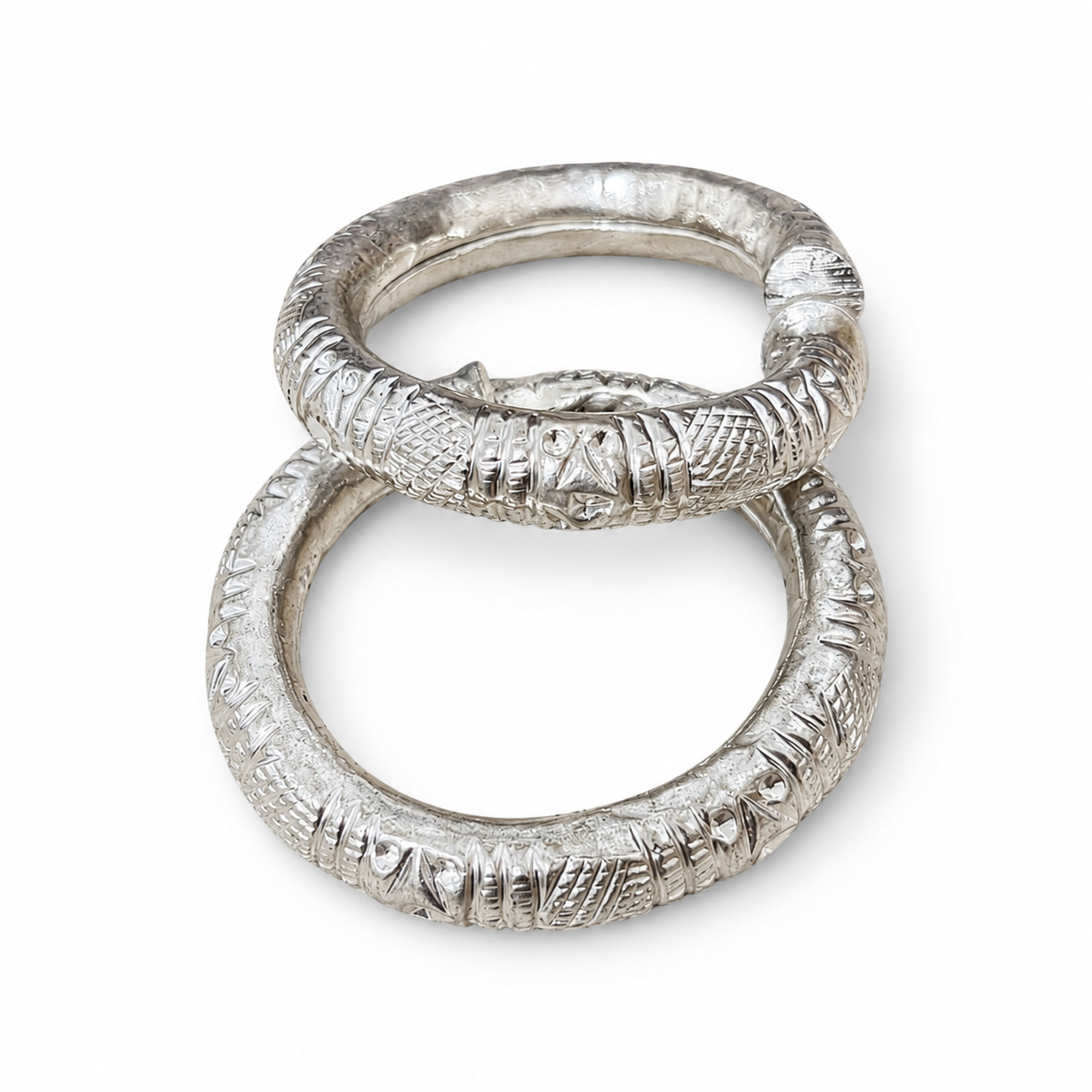 Tribal Heritage Kada Pair |Handmade Ethnic Silver Bangles - Image 6