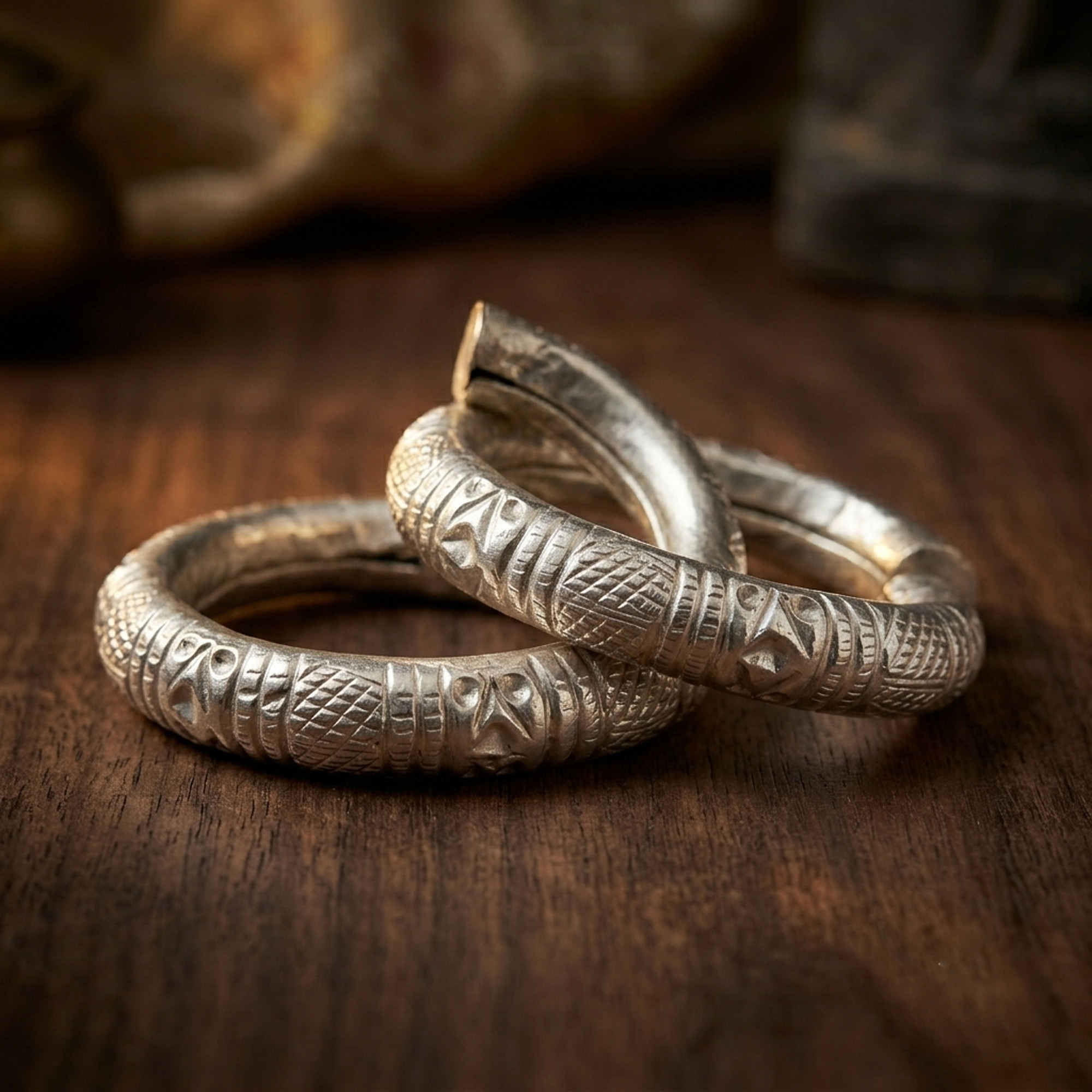 Tribal Heritage Kada Pair |Handmade Ethnic Silver Bangles